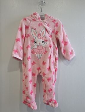 Pink Bunny Hooded Fleece One-Piece for Kids